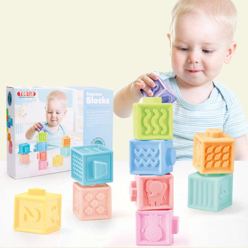 

3D relief puzzle soft glue building block is safe to bite baby gum bath cognition early education toy