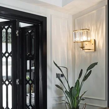 

Jmzm Copper Gold Wall Lamp Living room Bedroom Bedside Lamp TV Wall European Creative LED Glass Interior Lamp