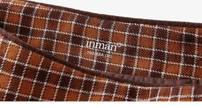 INMAN 2020 Autumn Winter New Arrival Plaid Skirt Literary Zipper A-line Pure Cotton Retro Womens Skirt