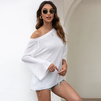 

2020 Summer New Women's Sweaters Long Sleeve Hollow Out Bows Backless Knitted Sweater Pullover Sexy Casual Fashion White Tops