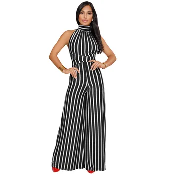 

Sexy Summer Elegant Rompers Womens Jumpsuit Sleeveless striped with Backless Casual Wide legs Jumpsuits Overalls Long Bodysuit