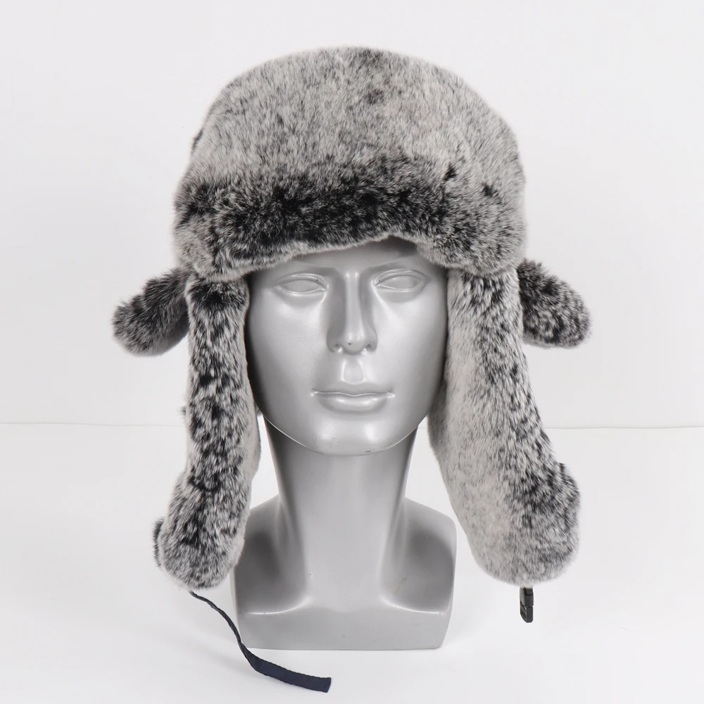 thermal aviator bomber winter hat New Russia Winter Real fur Hat Men Outdoor Windproof Super Warm Real Rex Rabbit Fur Bomber Hats Natural Soft Rex Rabbit Fur Caps fur bomber hat mens