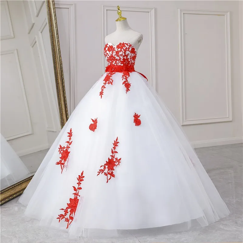 wedding dress for women 2021 New 5 Colors Fashion Classic Sweet Strapless Quinceanera Dresses Party Prom Dress Lace Embroidery Ball Gown Plus Size red wedding dresses