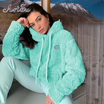 

ArtSu Women Winter Friends Sweatshirt Hooded Warm Hoodies Oversize Pullover Pink Hoodie Fleece Ladies Hoody Streetwear ASHO20418
