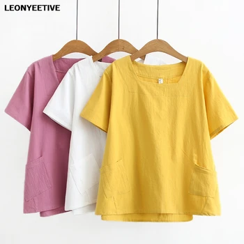 

2020 New Fashion Brand Oversize Plus Size Tshirt Teeshirt T-shirt Casual Square Collar Cotton Short Solid