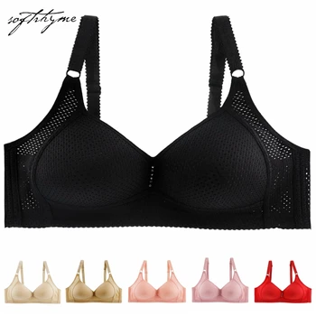 

Softrhyme Wirefree No-padding Bra for Girls Mesh Breathable Comfortable Underwear Sleep Clothes for Women Solid Color Bralette
