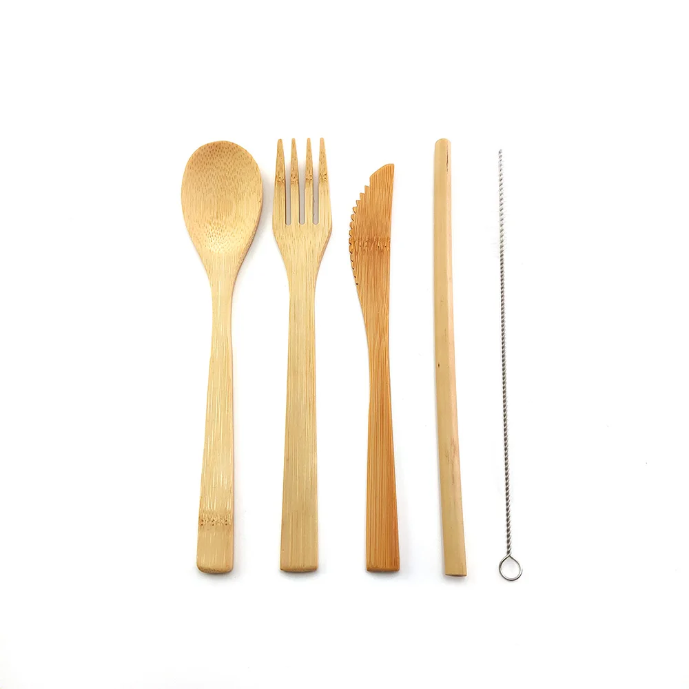 

bamboo Cutlery set 6pcs wooden dinnerware set Natural tableware set Knife Spoon Fork Handcraft Woode Portable Kitchenware