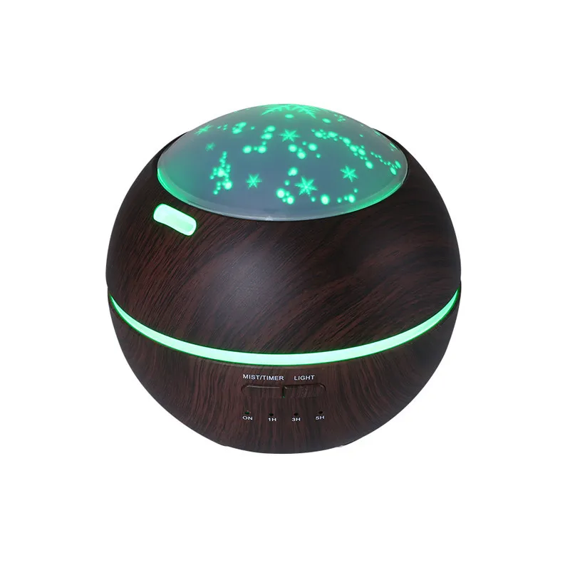 

New atmosphere wood ripple aroma diffuser with color LED flower star moon snowflake projector air humidifier essential