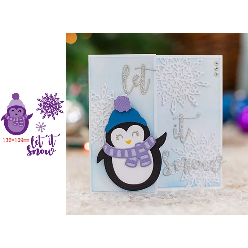 

Winter Christmas Cute Little Penguin Snowflake Decorations Let It Snow Words Metal Cutting Dies Scrapbooking Album Paper DIY Cards Crafts Embossing Dies New 2019