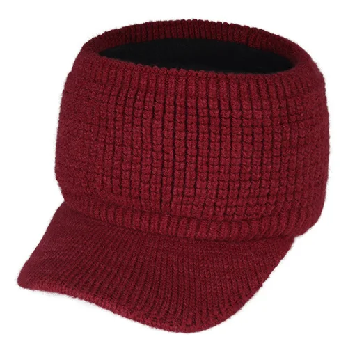 FURTALK Ponytail Beanie Hat Women Winter Knitted Hat High Messy Bun Hats for Female Fleece Cap Winter Black Cap Sportswear - Цвет: Бургундия