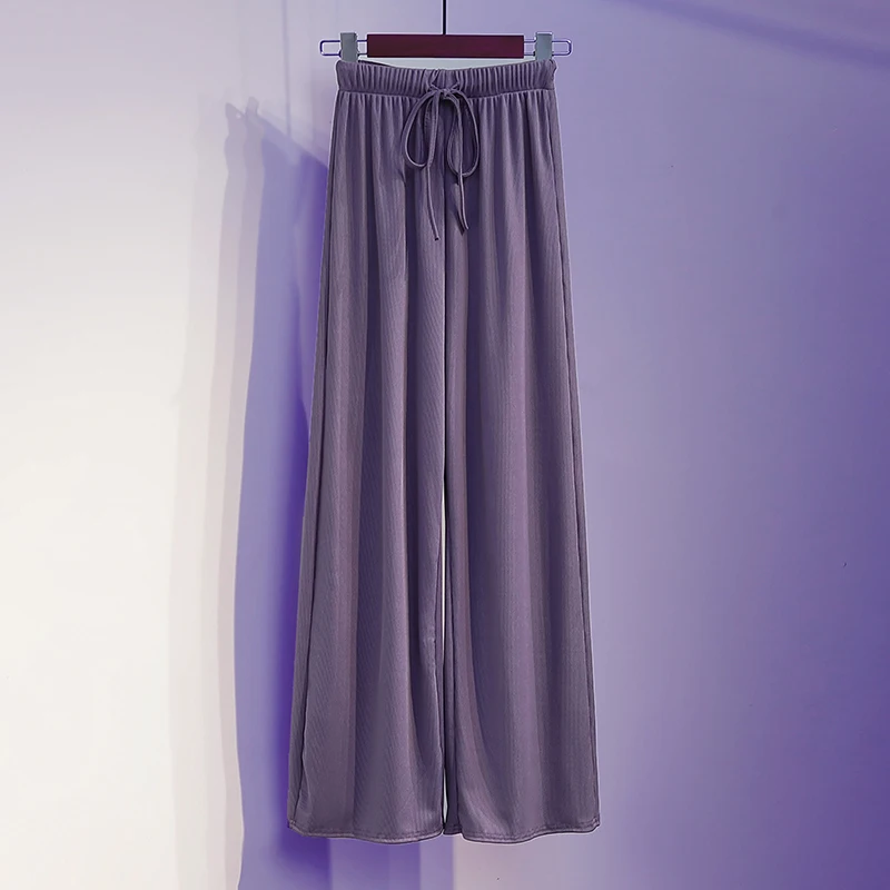 

Large Size Ice Silk Wide Leg Pants Women High Waist Draped Casual Sports Pants Female Elastic Trousers Women Loose Capris 17868