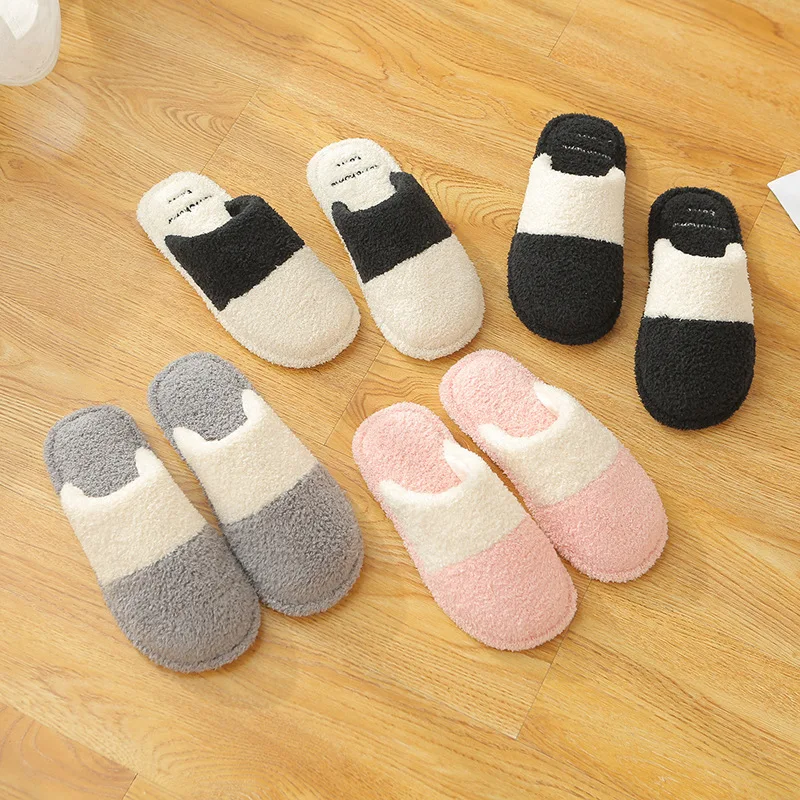 

2019 Japanese Style Winter Couples Cotton Slippers Simple Teddy Velvet Home Soft-Sole Indoor Anti-slip Floor Cotton Slippers