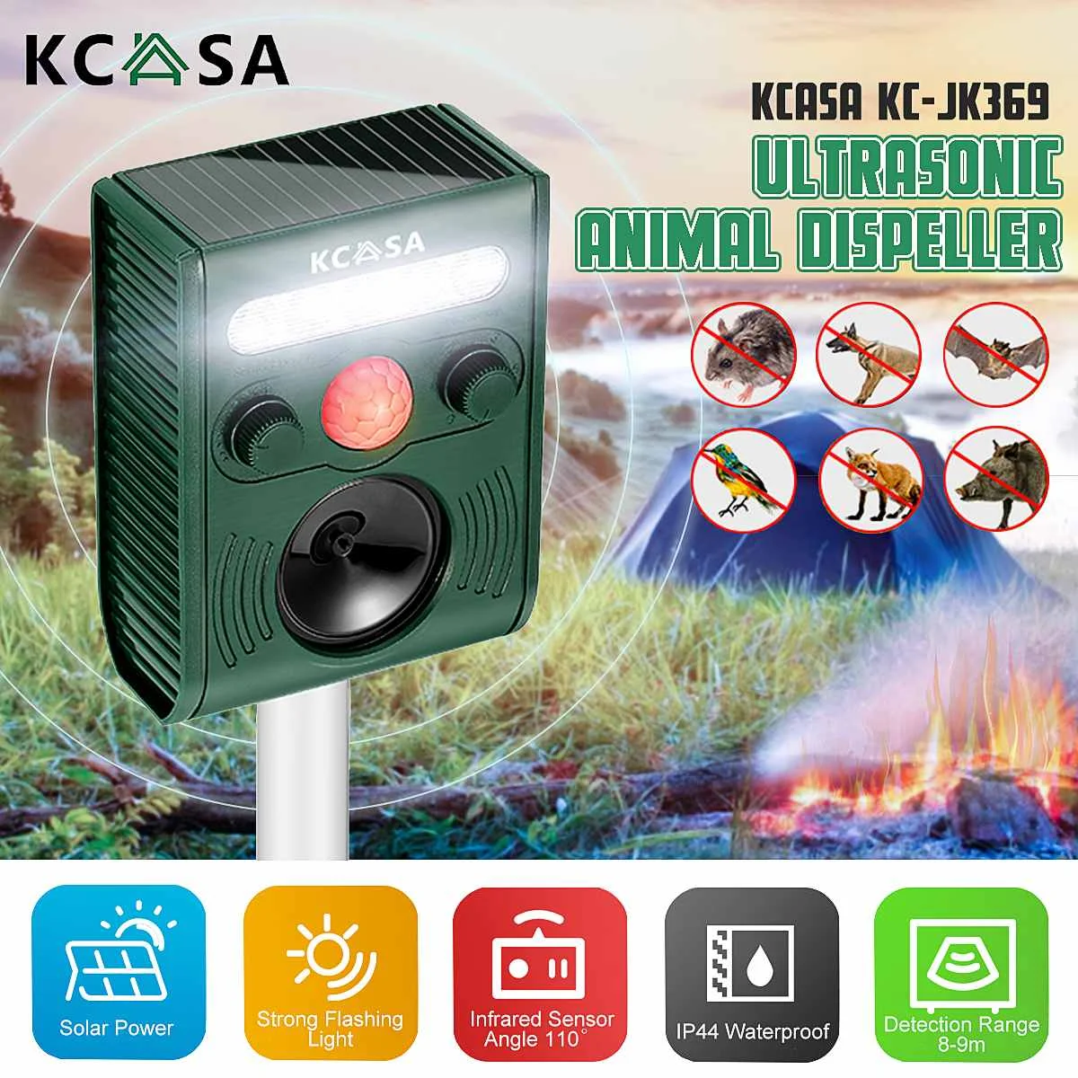 

Outdoor Ultrasonic Solar Pest Repeller Animal Pest Mouse Repeller PIR Sensor Garden Bird Cat Dog Bat Repellent Keep Animals Away