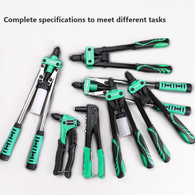Manual Rivet Gun Set with 4 Sizes of Rivet Heads, Heavy-duty One-handed Gun Tool for Metal, Plastic and Leather