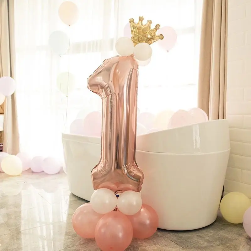 

STARLZMU Rose Gold Party Balloons 14PCS 1234567890 number balloon Column gold Crown globos 1st birthday party decorations kids