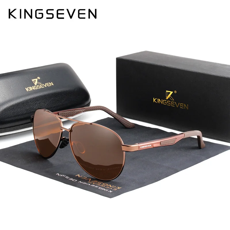 KINGSEVEN, мужские винтажные Поляризованные солнцезащитные очки, алюминиевые мужские солнцезащитные очки, Брендовые мужские зеркальные очки с покрытием для вождения N7720 - Цвет линз: Brown