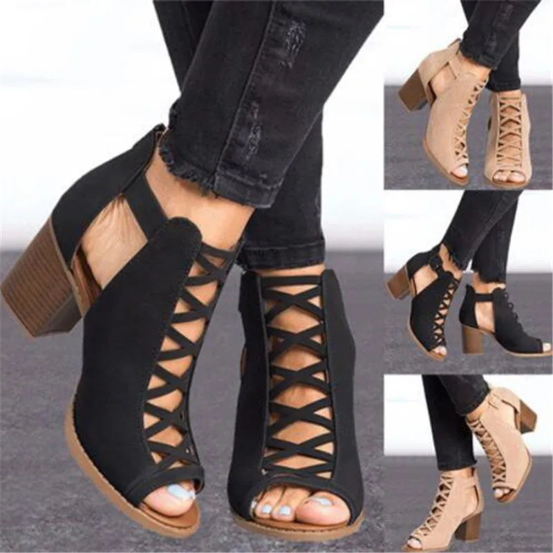 

2019 Fashion Women Sandals Summer New Hot Female Fish Mouth Exposed Toe High-Heeled Sandals Romanesque Ladies Shoes