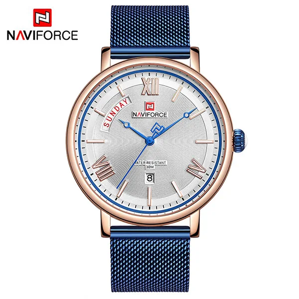 NAVIFORCE часы мужские модные спортивные часы мужские повседневные водонепроницаемые кварцевые наручные часы из нержавеющей стали с сеткой Relogio Masculino 3006 - Цвет: RGBE