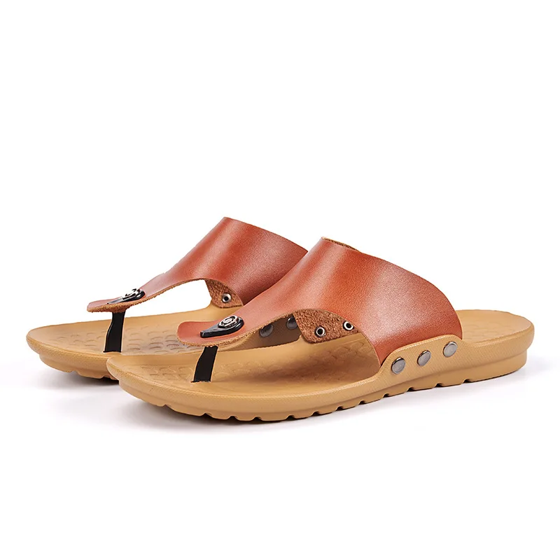 

2019 New Style Korean-style Hide Substance Flip-flops-Style Flip-flops Flat Anti-slip Sandals Summer Outer Wear Sandals