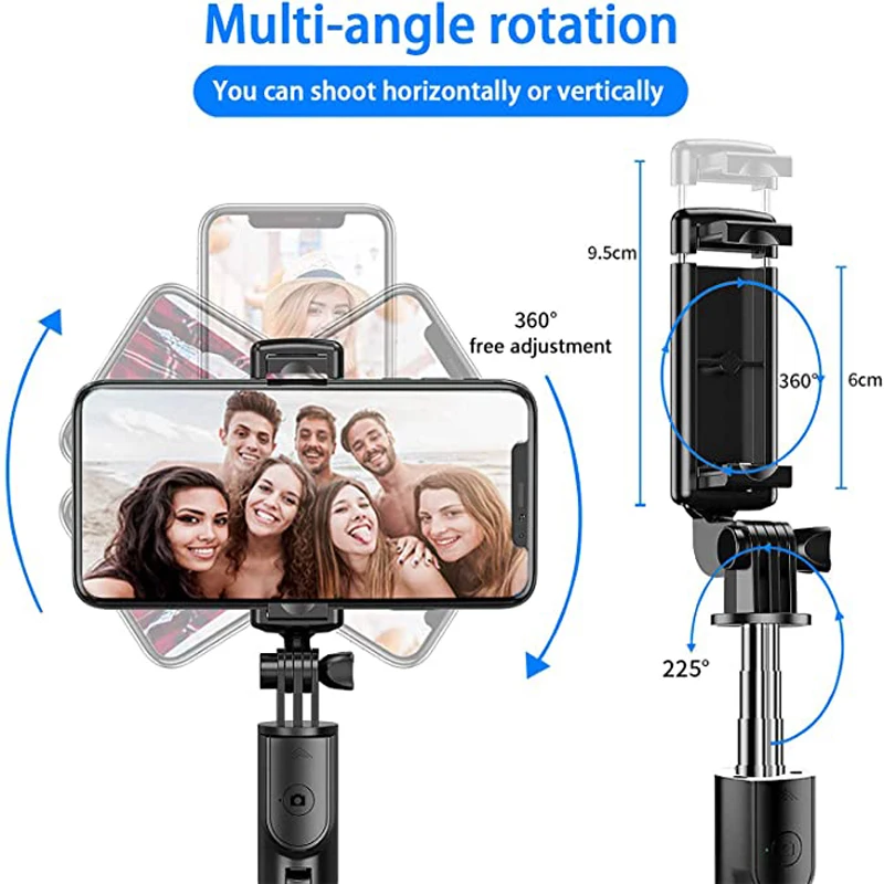 Extendable Selfie Stick Tripod Stand Multi-angle Rotation with Bluetooth Remote for iPhone 12 11 Pro XS MAX X XR SE 8 7 Samsung