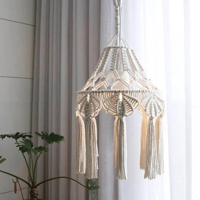 Bohemian Macrame Wall Hanging Ins Style Hand-Woven Tapestry Girl Heart Bedroom Living Room Nordic Chandelier Cover Decoration