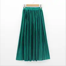 Qooth, летняя плиссированная юбка, 22 цвета, Женская винтажная юбка с высокой талией, новая однотонная длинная юбка, модная юбка цвета металлик, qh2152