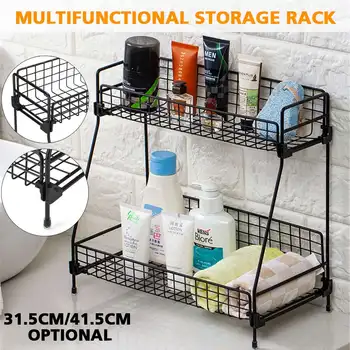 

Desktop Anti-rust Metal Cosmetics Storage Rack 2 Layers Bathroom Makeup Organizer Assembled Kitchen Seasoning Storage Shelves