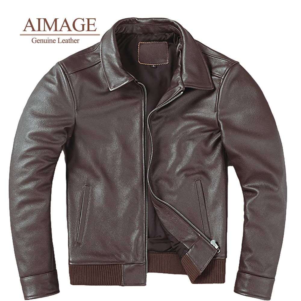 Brand Cowhide Clothing Men's Genuine Leather Clothes Fashion Vintage Brown Motor Biker Jacket