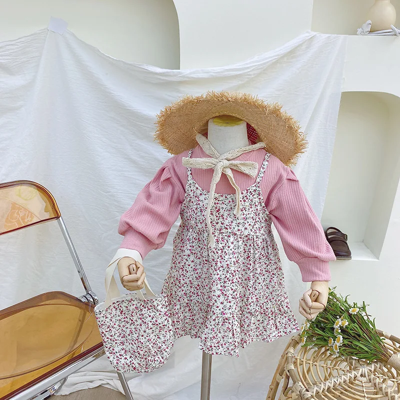 Spring toddler kids girl baby clothes outfit sets pullover top Strap