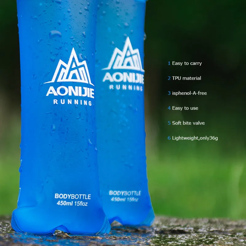 AONIJIE 야외 스포츠 접이식 소프트 물병, TPU 프리 러닝 워터 백, 허리 가방, 마라톤 조끼, 250ML-600ML 물병