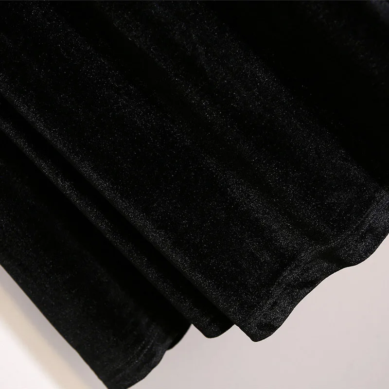 150Kg Plus Size Women\'s Autumn Loose Elastic Waist Velvet Skirt 5XL 6XL 7XL 8XL 9XL Solid Slim Casual A-line Female Skirt Black