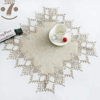 

Home Decorative Embroidered Two-Tone Border Vintage Linens Table Cloth 60x60cm