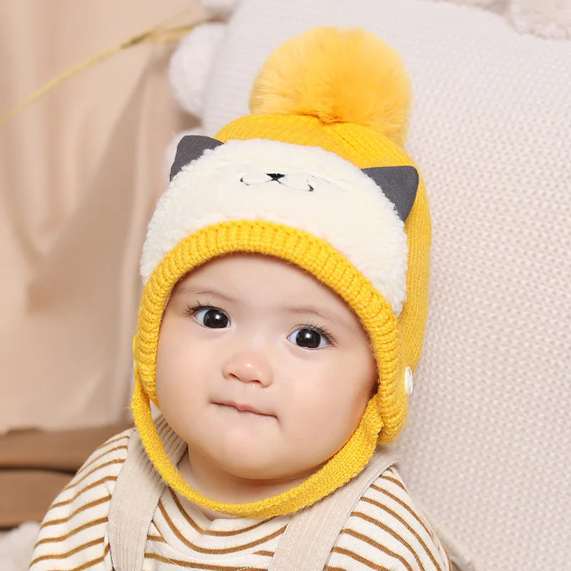 Kacakid для детей милый кот шерсть Шапки детская бальная knitten шапка Детская кепка новороденный малыш хлопок шляпа - Цвет: Цвет: желтый