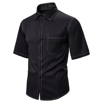 

New Men Shirts Summer 2020 Gothic Streetwear Fashion Striped Casual Business Black Shirts Short Sleeved White Tops Man Clothes