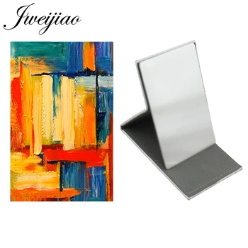 

JWEIJIAO Abstract Painting Art Image Stainless Steel Table Desktop Mirror Folding Leather Makeup Beauty Travel Purse Mirror PT26