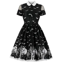 Joineles/платье для Хэллоуина с воротником Питер Пэн, с короткими рукавами, женское платье в стиле ретро, винтажное платье с принтом летучей мыши на Хэллоуин, вечерние платья рокабилли