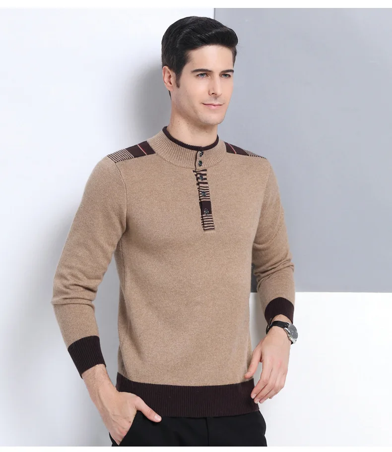 Men's Sweater Fall Winter New Fashon Sweater Cashmere Sweater Men's Stand-up Collar Casual Solid Color Sweater