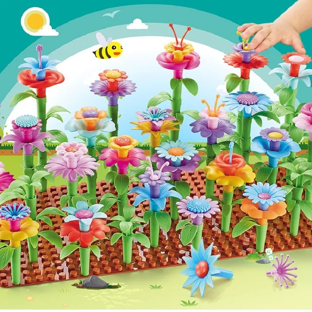 171pcs/set DIY Educational Flower Arrangement Toys Creative Colorful Interconnecting Blocks Building Garden Game for Girls 2
