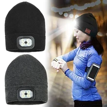 Беспроводная гарнитура для бега, лыжного спорта, теплая вязаная Лыжная шапка, умная зимняя шапка, Bluetooth светодиодный головной убор, стерео динамик с микрофоном, музыкальная шапка