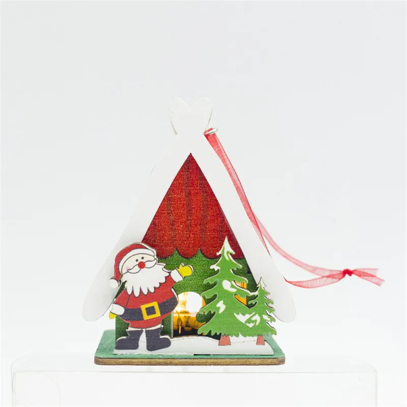 Рождественская елка подвесное украшение рождественская Красочная картина маленький деревянный дом с светодиодный свет Креативный продукт