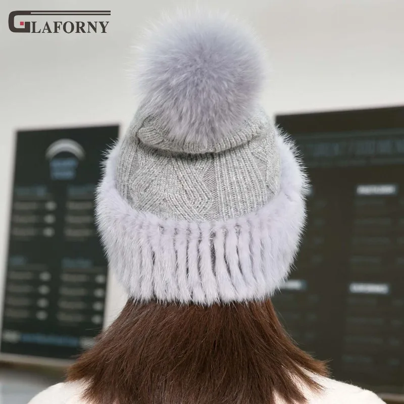 Glaforny шерстяная шапка бини зимняя норковая меховая шапка женская Корейская версия Милая вязаная шапка из лисьего меха теплая шапка-бомбер