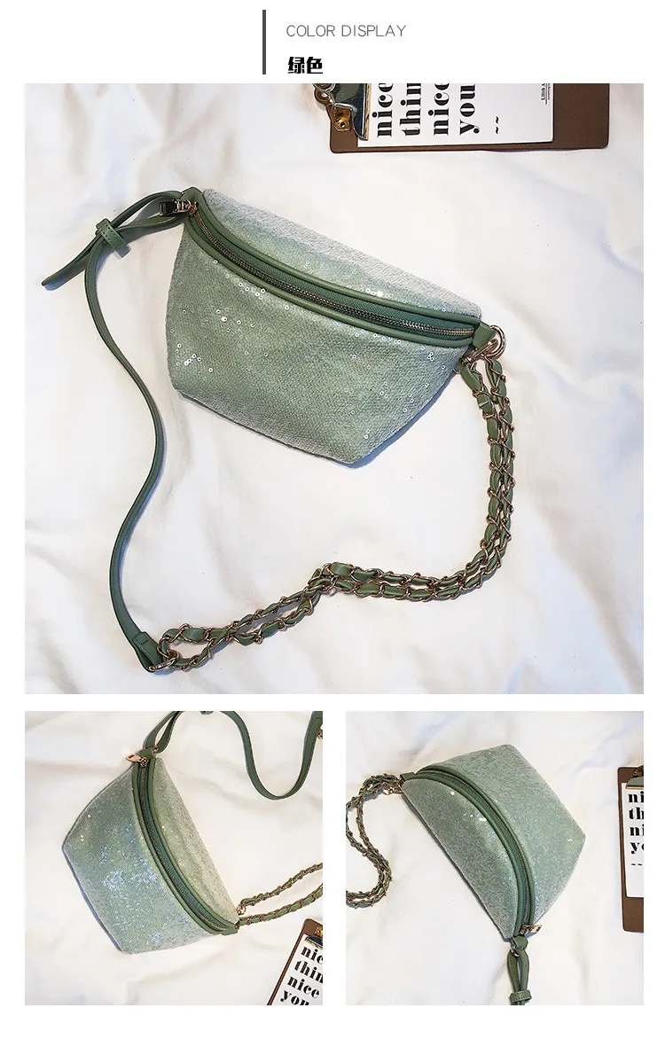 Women Travel Pouch Fashion Sequin Sling Waist Bag