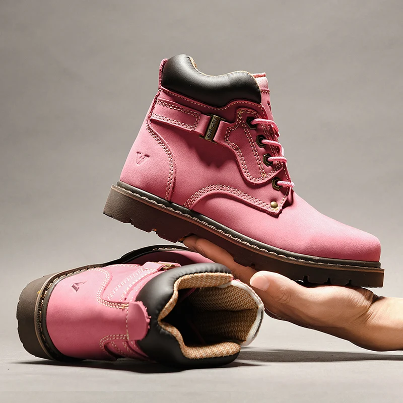 Осенняя тактическая женская обувь; розовые водонепроницаемые кроссовки из натуральной кожи на платформе; женские кроссовки для охоты; Трекинговые ботинки