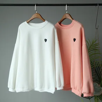 

2019 winter tracksuit new Korean embroidery small love sweatshirt women round neck plus velvet long sleeve head woman clothes