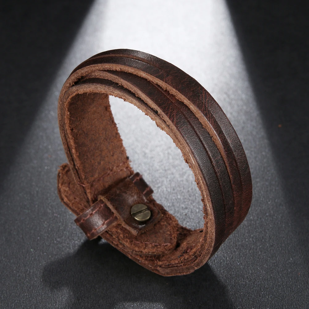 Vintage Hand Woven Multilayer Leather BraceletCuff Wide Leather Adjustable Bracelet For Men Leather Bracelet