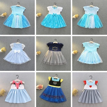 

2020 Baby Princess Elsa Dress For Girls Kids New Summer Short Sleeve Blue Clothes Children's Birthday Carnival Novel Costume