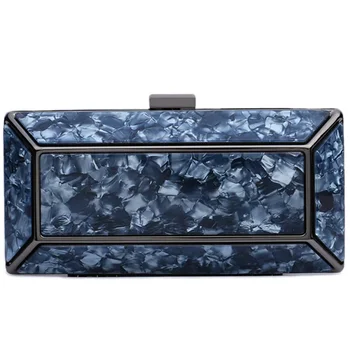 

New Sweet Lady Ice Crack Acrylic Dinner Bag Personality Single Shoulder Sling Chain Box Bag Blue