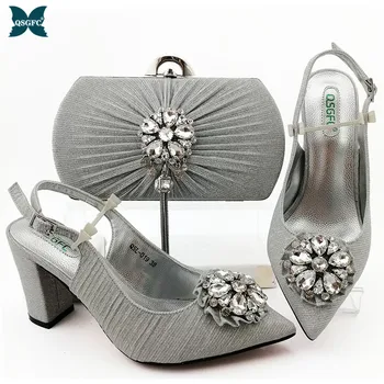 

2019 High Quality Sliver Color African Winter Shoes And Bag Set To Match Italian design Party Shoes With Matching Bags Set