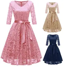 Robe Vintage en dentelle florale pour femmes, robe de demoiselle d'honneur, ceinture à cravate avec ruban, tenue de soirée, tenue de jour