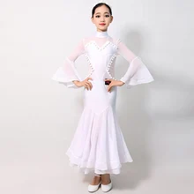 Белые Бальные танцы платья для девочек Детские бальные платья бальное платье, для вальса, платья для девочек, стандартный Одежда для танцев